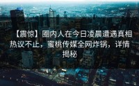 【震惊】圈内人在今日凌晨遭遇真相热议不止，蜜桃传媒全网炸锅，详情揭秘